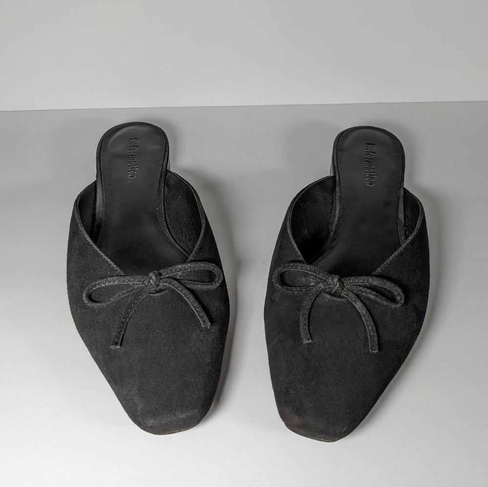 REFORMATION belle flats black suede ballet mules Size 7.5